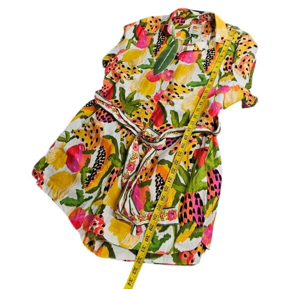 Farm Rio Paradise Short-Sleeve Romper, Fruit Print, Linen Blend, Tie Waist, Sz M - Picture 6 of 8